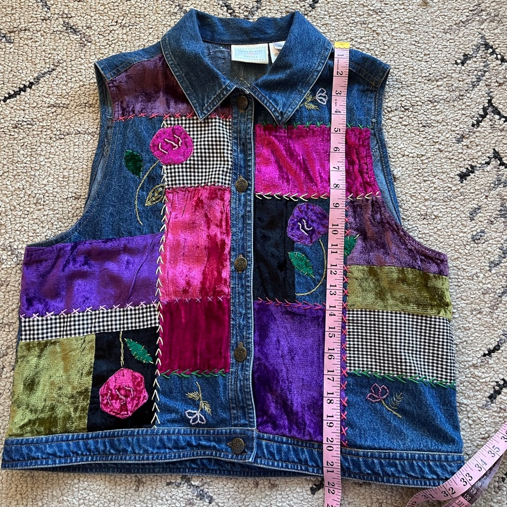 Vintage Susan Bristol Patchwork Vest Tapestry velvet Floral Petite Small 90s - Picture 5 of 6